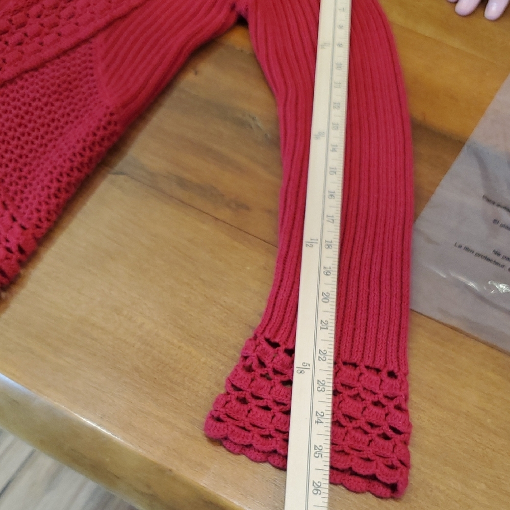 Coldwater Creek Open knit crochet boho style Women's Rich Red Cardigan SZ S - Picture 10 of 11